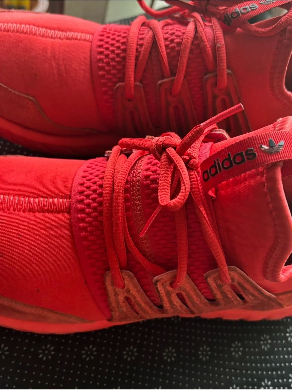 adidas Red Knit Lace-Up Athletic Shoes